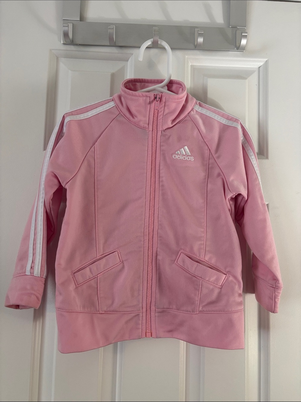 Adidas Pink Kids Track Jacket with White Stripes